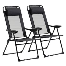 Outsunny Set of 2 Portable Folding Recliner Outdoor Patio Chaise Lounge Chair with Adjustable Backrest, Black