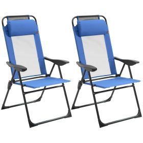 Outsunny Portable Folding Recliner Set of 2 Outdoor Patio Chaise Lounge Chair Adjustable Backrest Blue