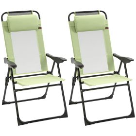 Outsunny Folding Recliner Set of 2 Adjustable Backrest Outdoor Patio Lounge Chair Green