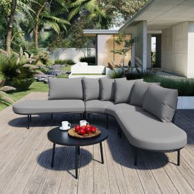 GO Patio Half- Moon Curved Outdoor Furniture Sofa Set with Coffee Table, All Weather Iron Frame Outdoor Indoor Conversation Set for 6 People