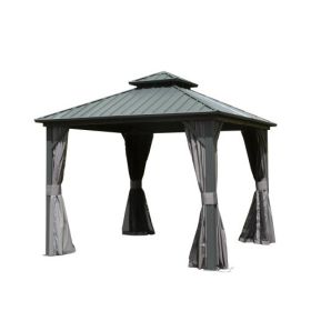 8' X 8' Hardtop Gazebo, Aluminum Metal Gazebo with Galvanized Steel Double Roof Canopy, Curtain and Netting, Permanent Gazebo Pavilion for Patio