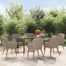 7 Piece Patio Dining Set with Cushions Brown