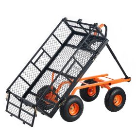 VEVOR Dump Cart, Metal Garden Dump Cart with Easy to Assemble Frame, Dump Wagon with 2-in-1 Convertible Handle, Utility Wheelbarrow 880 lbs Capac
