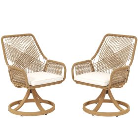 Outsunny Patio Swivel Chairs Set of 2, Rattan Patio Dining Chairs with Soft Cushions for Backyard, Lawn, Porch, or Garden, Khaki