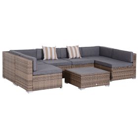 Outsunny Modern Rattan Patio Furniture Set, 7-Piece Outdoor Wicker Sofa Set with Cushions for Home & Family Gatherings, Gray