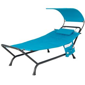 Hanging Hammock with Stand, Patio Hanging Chaise Lounge Chair w/Canopy, Cushion, Pillow & Storage Bag (Color: Blue)