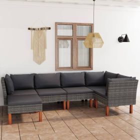 6 Piece Patio Lounge Set with Cushions Poly Rattan Gray (Color: Grey)