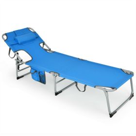 Folding Beach Lounge Chair with Pillow for Outdoor (Color: Blue)