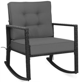 1PC Patio Rattan Rocker Outdoor Glider Rocking Chair Cushion Lawn (Color: Gray)