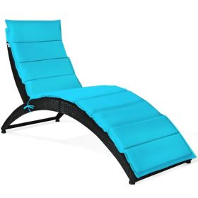 Foldable Patio Lounge Chair with Cushion for Backyard (Color: Turquoise)